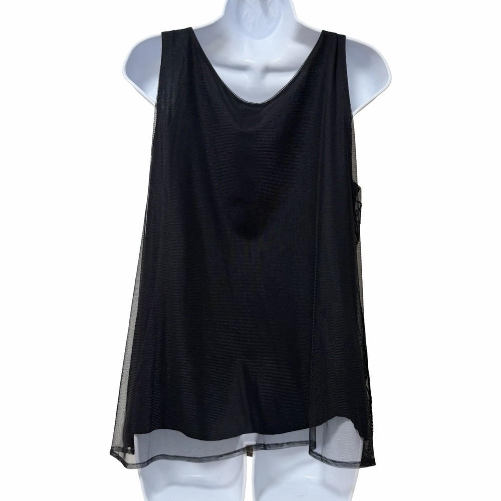 CHICOS Womens Embellished Geo Mesh Beaded Tank Size 2/L Black Going Out Top NEW - Picture 2 of 7